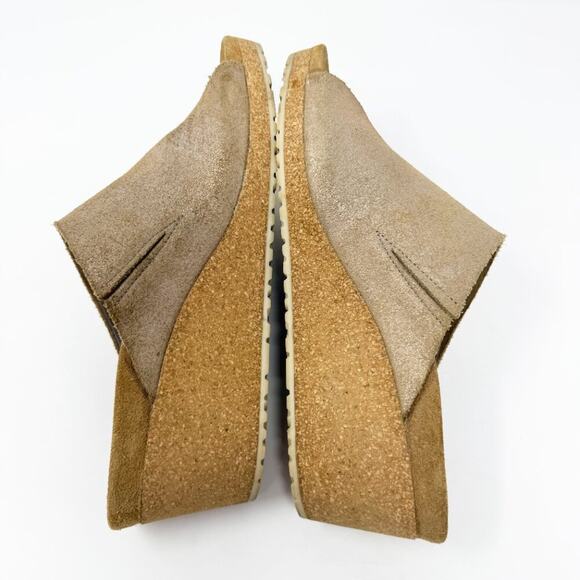 Papillio Tan & Metallic Gold Suede Cork Wedge Sandals Sz EU 41 Made in Portugal - Picture 5 of 9